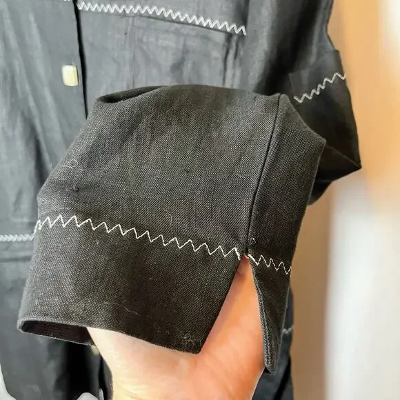 VTG Mureli Collection Women’s M Black Linen Hooded Lagenlook Artsy Jacket Art - Picture 14 of 14